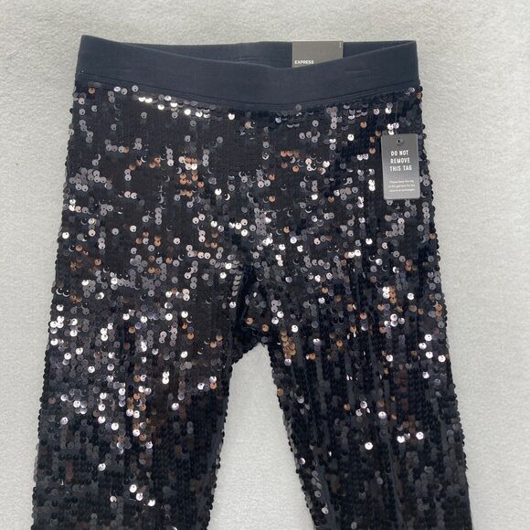 Express Leggings Women's Small Black Sequins Stretch High Rise Skinny Ankle NWT‎ - Picture 2 of 13